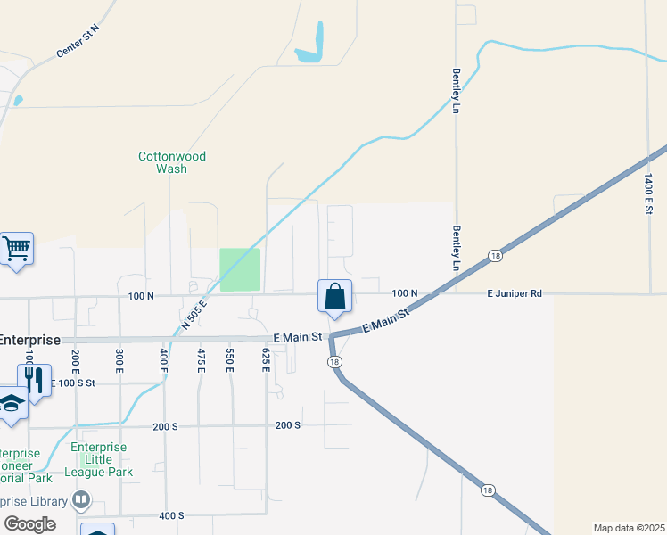 map of restaurants, bars, coffee shops, grocery stores, and more near 56 775 East in Pine Valley
