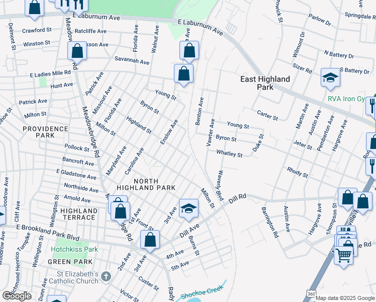 map of restaurants, bars, coffee shops, grocery stores, and more near 3504 2nd Avenue in Richmond