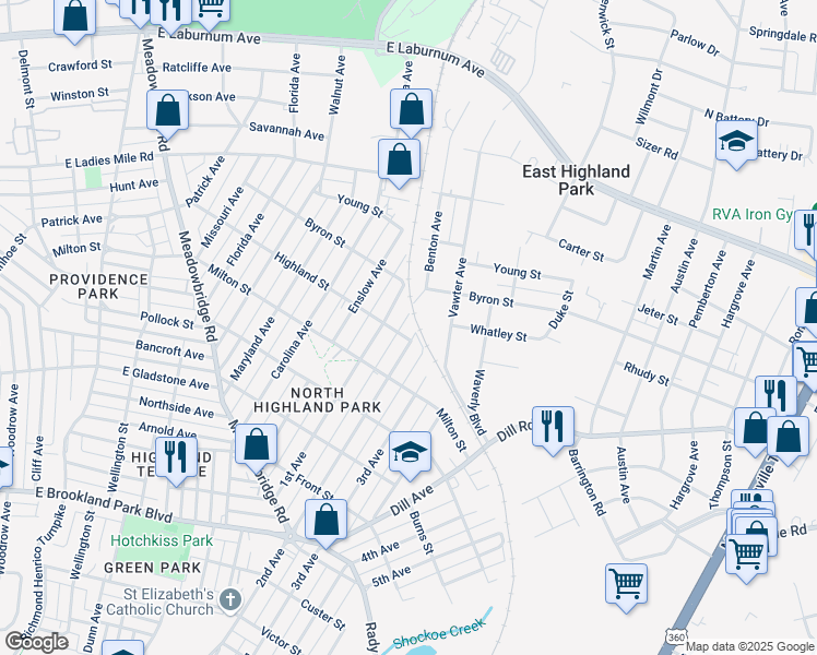 map of restaurants, bars, coffee shops, grocery stores, and more near 3504 2nd Avenue in Richmond
