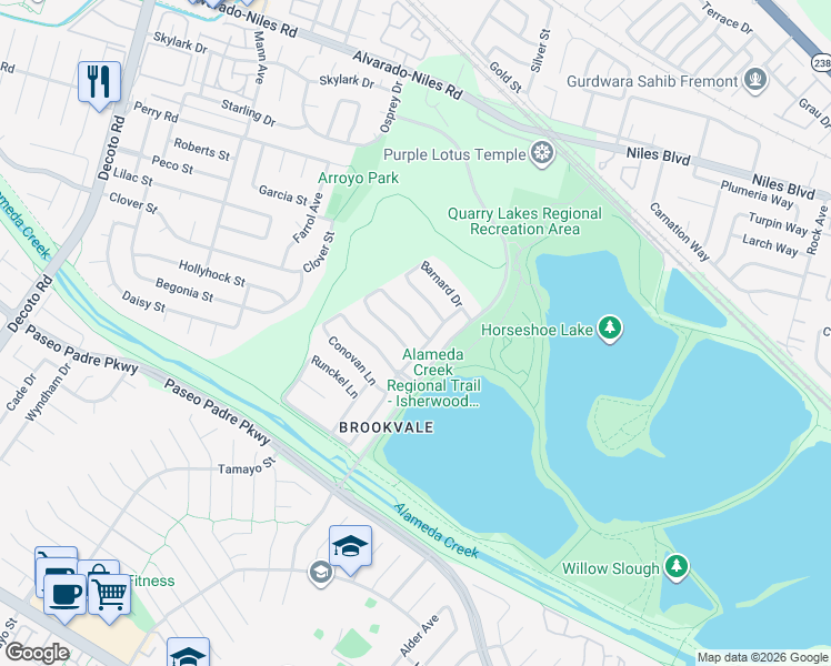 map of restaurants, bars, coffee shops, grocery stores, and more near 35683 Goldsmith Drive in Fremont