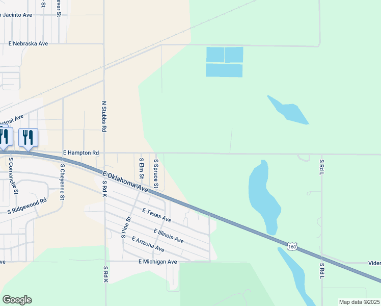 map of restaurants, bars, coffee shops, grocery stores, and more near County Road 12 in Ulysses