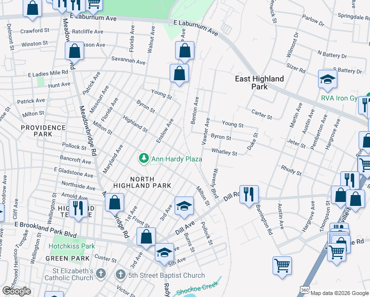 map of restaurants, bars, coffee shops, grocery stores, and more near 3506 2nd Avenue in Richmond