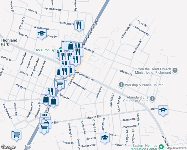 map of restaurants, bars, coffee shops, grocery stores, and more near 3805 Candlegrove Court in Richmond
