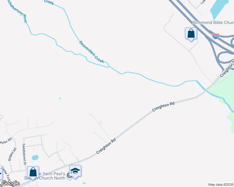 map of restaurants, bars, coffee shops, grocery stores, and more near 4516 Creighton Road in Richmond