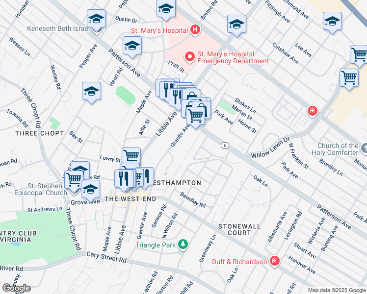 map of restaurants, bars, coffee shops, grocery stores, and more near 506 Westview Avenue in Richmond