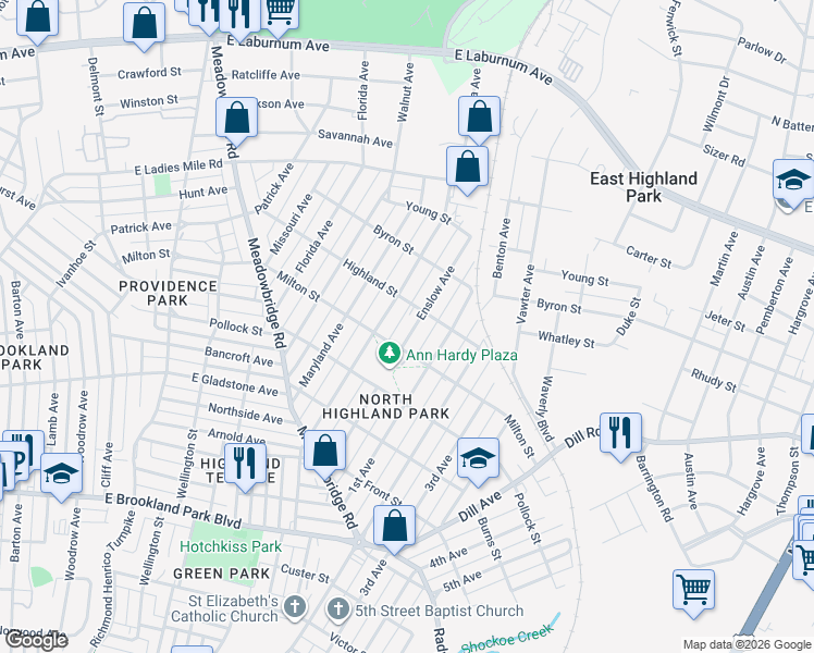 map of restaurants, bars, coffee shops, grocery stores, and more near 3406 Enslow Avenue in Richmond