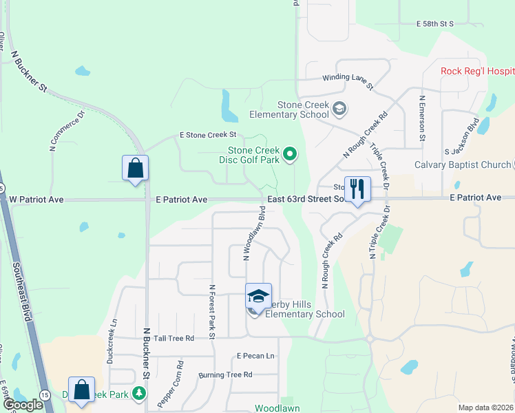 map of restaurants, bars, coffee shops, grocery stores, and more near 306-498 E Wild Plum Rd in Derby