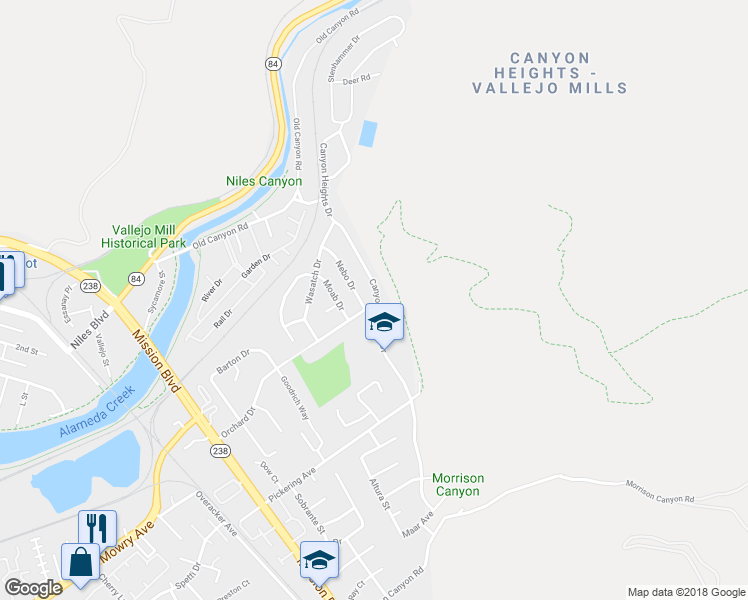 map of restaurants, bars, coffee shops, grocery stores, and more near 791 Orangewood Drive in Fremont