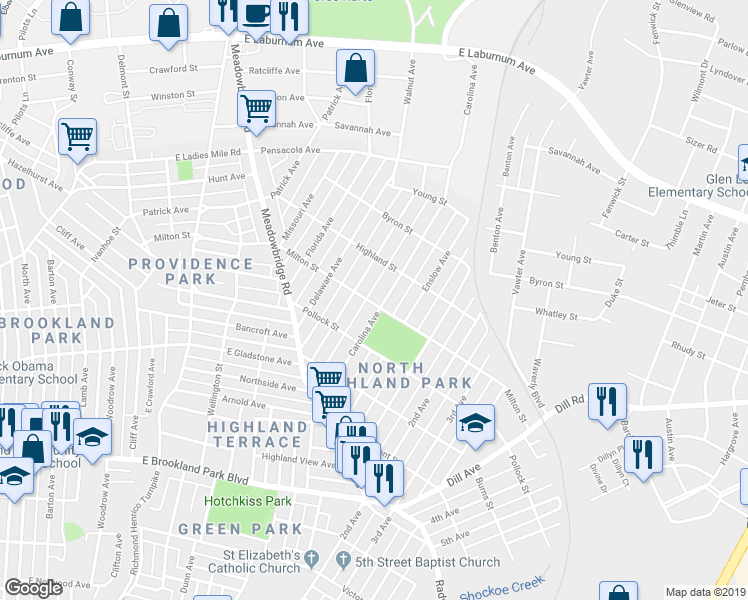 map of restaurants, bars, coffee shops, grocery stores, and more near 909 Milton Street in Richmond