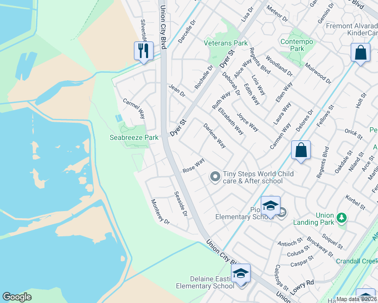 map of restaurants, bars, coffee shops, grocery stores, and more near 32332 Jacklynn Court in Union City