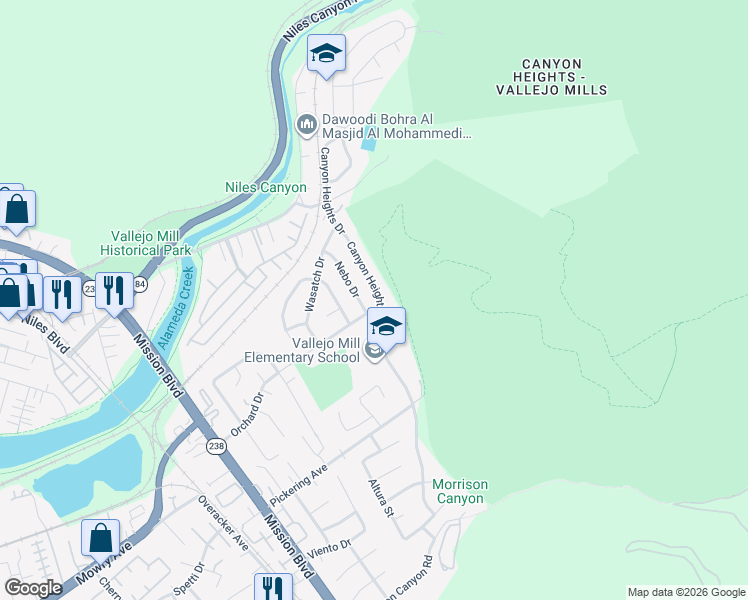 map of restaurants, bars, coffee shops, grocery stores, and more near 791 Orangewood Drive in Fremont