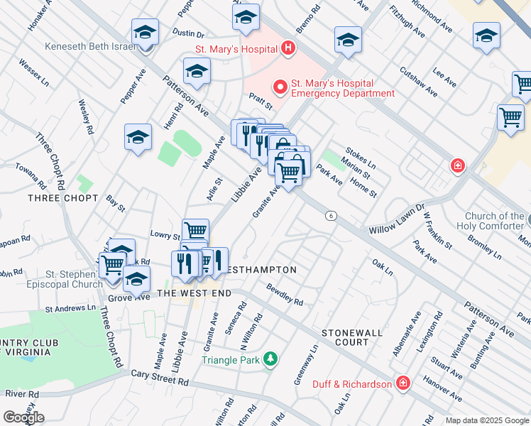 map of restaurants, bars, coffee shops, grocery stores, and more near 519 Granite Avenue in Richmond