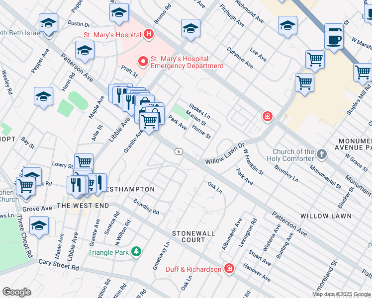 map of restaurants, bars, coffee shops, grocery stores, and more near in Richmond