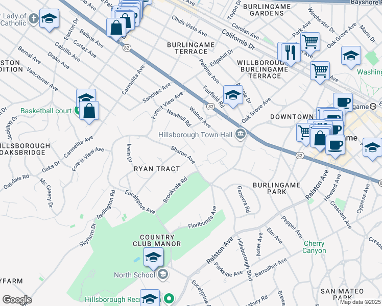 map of restaurants, bars, coffee shops, grocery stores, and more near 7 Windsor Drive in Hillsborough