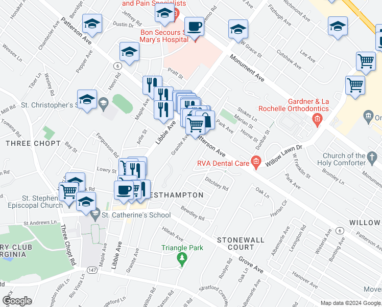 map of restaurants, bars, coffee shops, grocery stores, and more near 516 Westview Avenue in Richmond