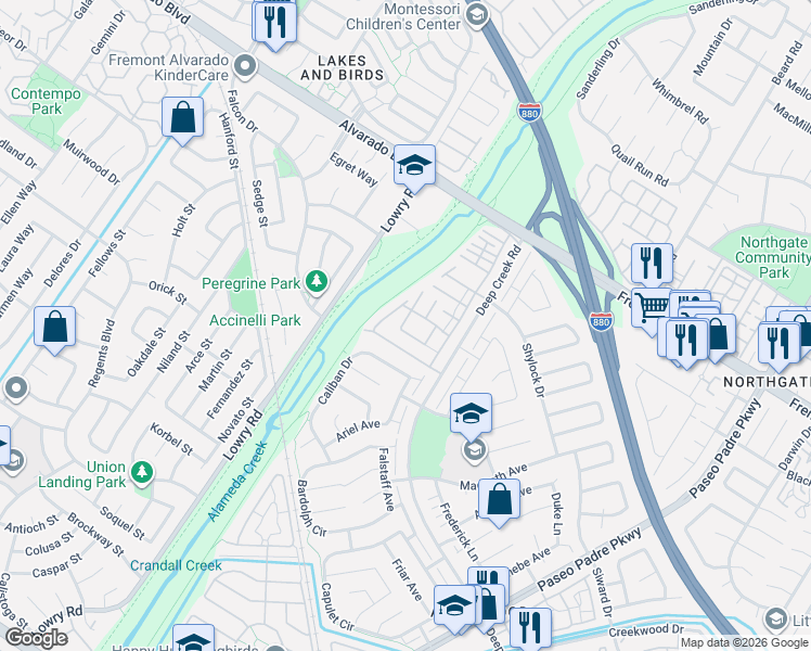 map of restaurants, bars, coffee shops, grocery stores, and more near 214 Bobby Street in Fremont