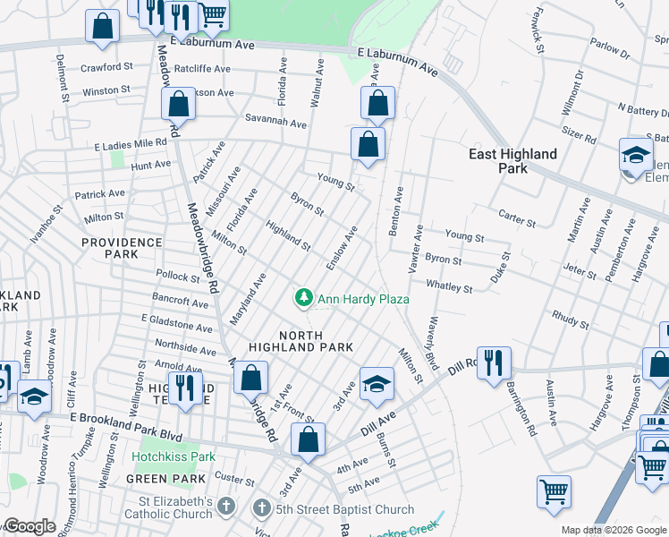 map of restaurants, bars, coffee shops, grocery stores, and more near 3418 1st Avenue in Richmond