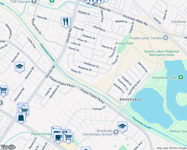 map of restaurants, bars, coffee shops, grocery stores, and more near 35020 Daisy Street in Union City