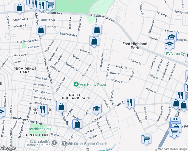map of restaurants, bars, coffee shops, grocery stores, and more near 3506 2nd Avenue in Richmond