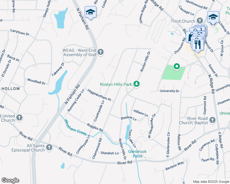 map of restaurants, bars, coffee shops, grocery stores, and more near 112 Charnwood Road in Richmond