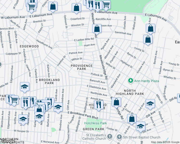map of restaurants, bars, coffee shops, grocery stores, and more near 3224 Wellington Street in Richmond