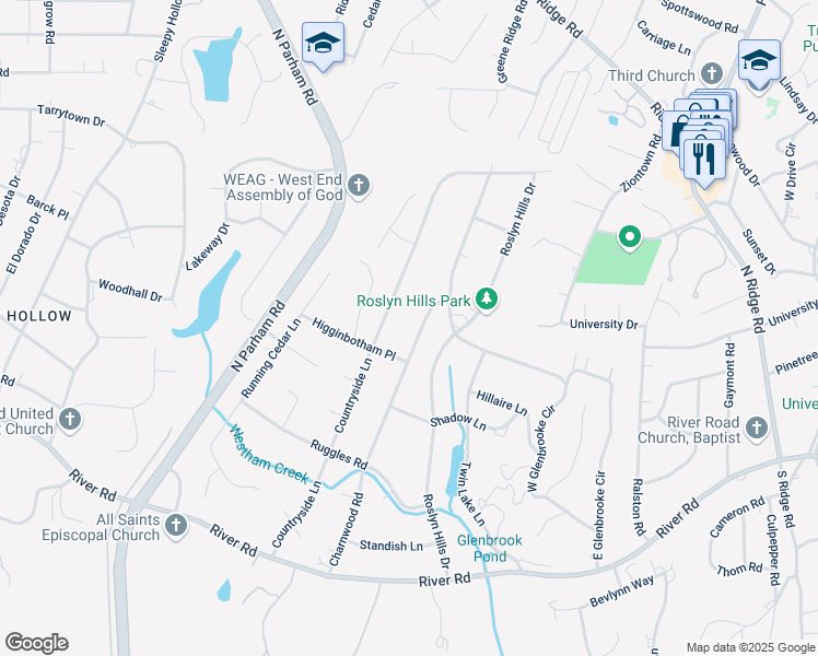 map of restaurants, bars, coffee shops, grocery stores, and more near 112 Charnwood Road in Richmond