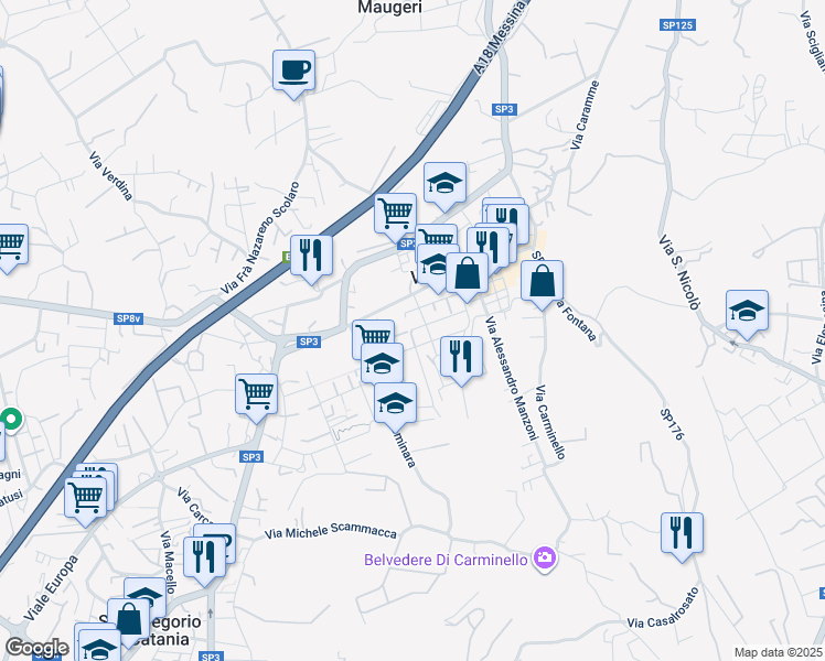 map of restaurants, bars, coffee shops, grocery stores, and more near 49 Via G. Bonaventura in Valverde