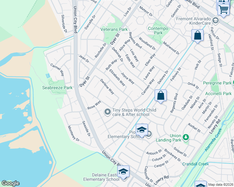 map of restaurants, bars, coffee shops, grocery stores, and more near 32461 Darlene Way in Union City