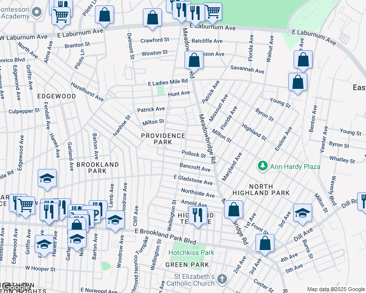 map of restaurants, bars, coffee shops, grocery stores, and more near 3306 Wellington Street in Richmond