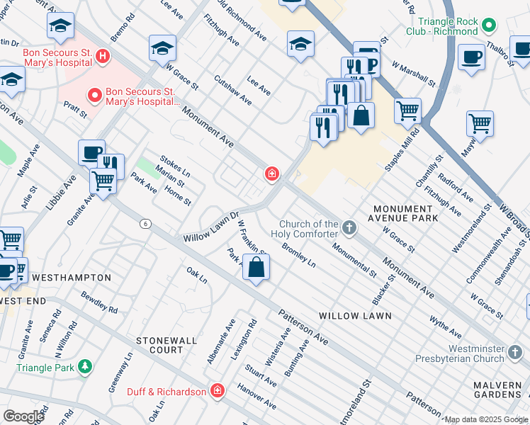 map of restaurants, bars, coffee shops, grocery stores, and more near 5107 Wythe Avenue in Richmond