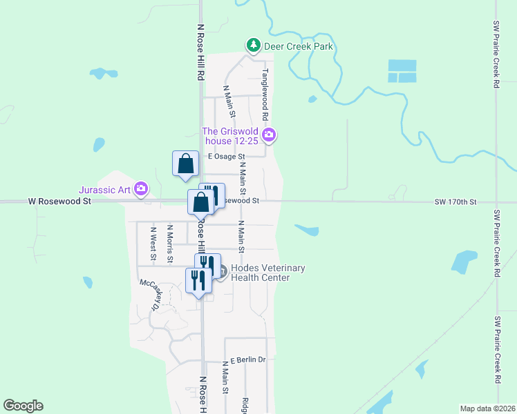 map of restaurants, bars, coffee shops, grocery stores, and more near 1402 Tanglewood Ct in Rose Hill