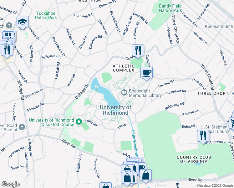 map of restaurants, bars, coffee shops, grocery stores, and more near in Richmond