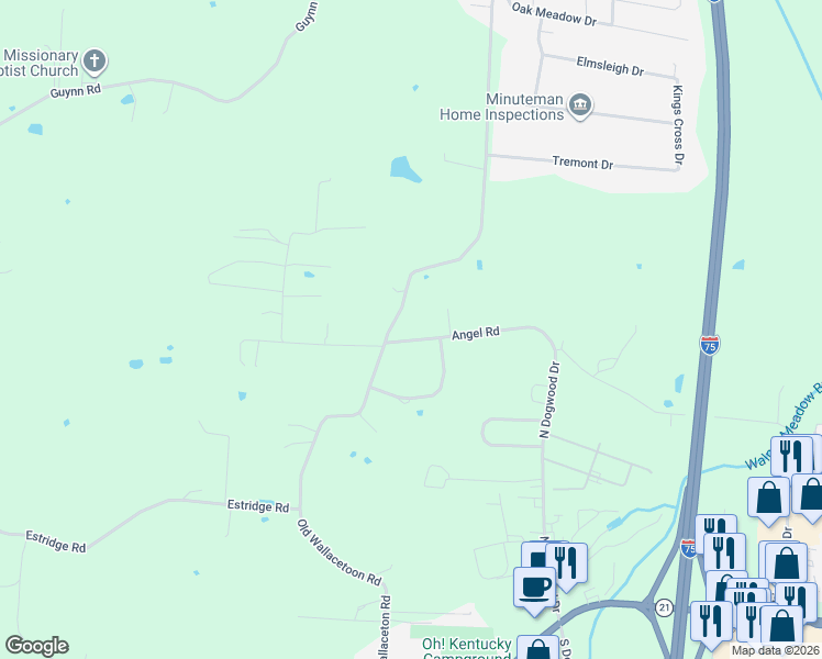 map of restaurants, bars, coffee shops, grocery stores, and more near 416 Opossum Kingdom Road in Berea