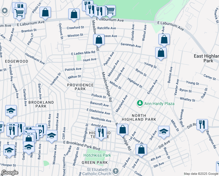 map of restaurants, bars, coffee shops, grocery stores, and more near 3304 Florida Avenue in Richmond