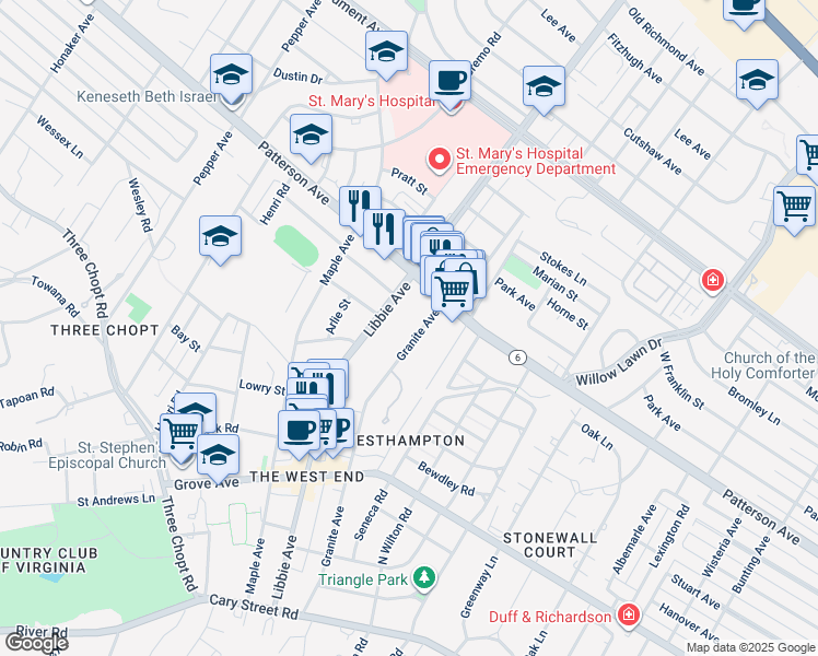 map of restaurants, bars, coffee shops, grocery stores, and more near 524 Granite Avenue in Richmond