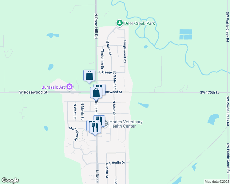 map of restaurants, bars, coffee shops, grocery stores, and more near 1400 North Main Street in Rose Hill