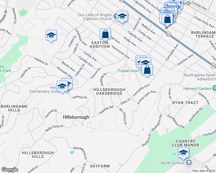 map of restaurants, bars, coffee shops, grocery stores, and more near 90 Fagan Drive in Hillsborough