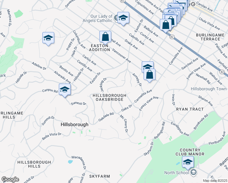 map of restaurants, bars, coffee shops, grocery stores, and more near 85 Fagan Drive in Hillsborough