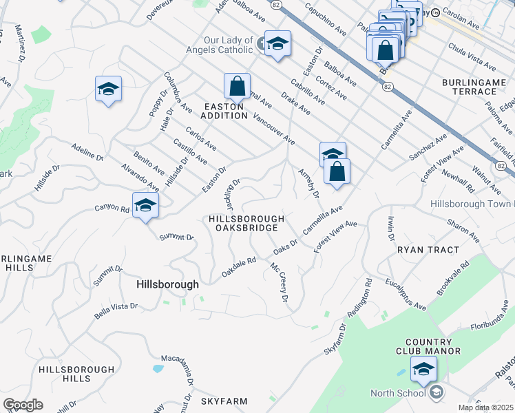 map of restaurants, bars, coffee shops, grocery stores, and more near 85 Fagan Drive in Hillsborough