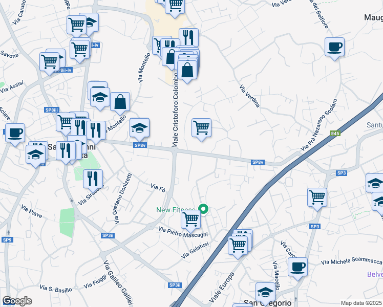 map of restaurants, bars, coffee shops, grocery stores, and more near 38 Via Morgioni in San Giovanni La Punta