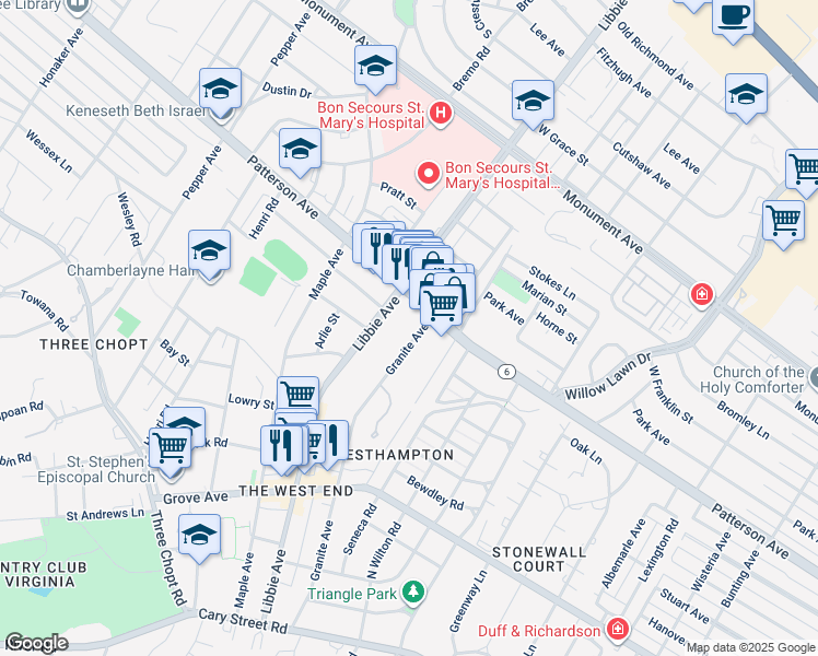 map of restaurants, bars, coffee shops, grocery stores, and more near 532 Granite Avenue in Richmond