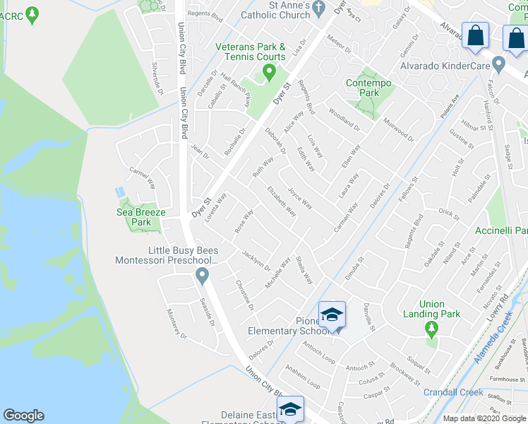 map of restaurants, bars, coffee shops, grocery stores, and more near 32434 Jean Drive in Union City