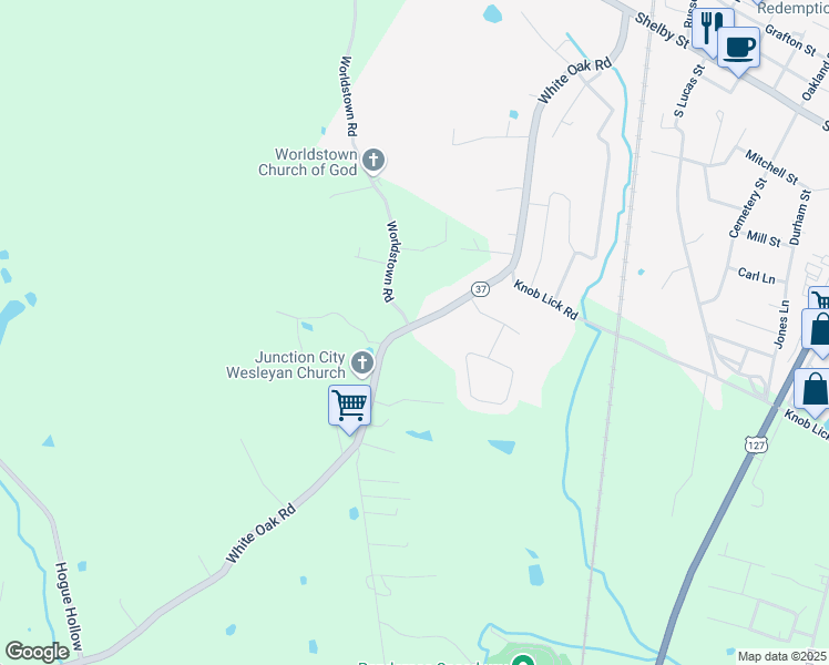 map of restaurants, bars, coffee shops, grocery stores, and more near 3954 White Oak Road in Junction City
