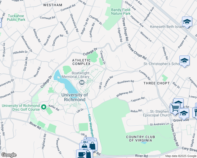 map of restaurants, bars, coffee shops, grocery stores, and more near 1 Gateway Road in Richmond