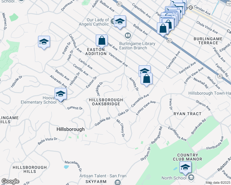 map of restaurants, bars, coffee shops, grocery stores, and more near 55 Fagan Drive in Hillsborough
