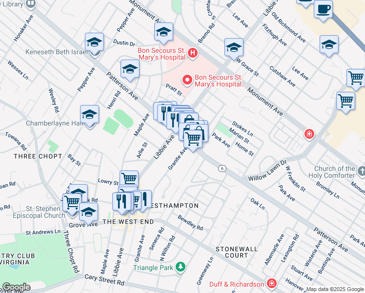 map of restaurants, bars, coffee shops, grocery stores, and more near 532 Granite Avenue in Richmond