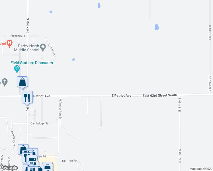 map of restaurants, bars, coffee shops, grocery stores, and more near 9020 East 63rd Street South in Derby