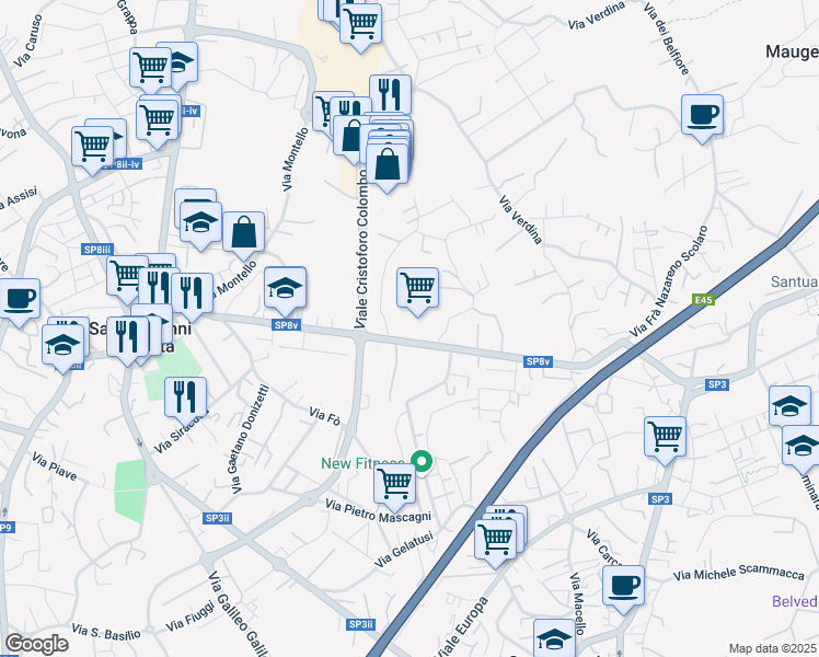 map of restaurants, bars, coffee shops, grocery stores, and more near 38 Via Morgioni in San Giovanni La Punta