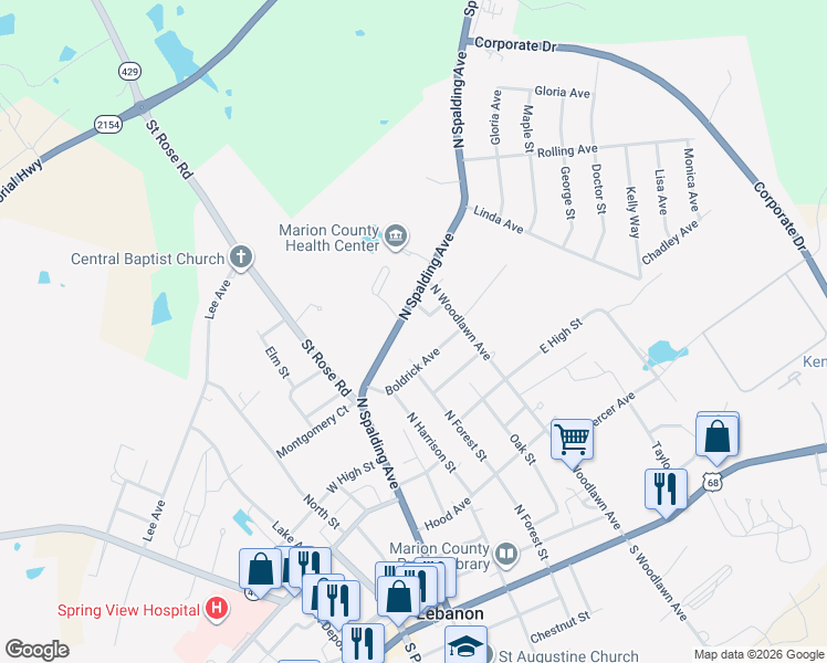 map of restaurants, bars, coffee shops, grocery stores, and more near 201-341 Boldrick Ave in Lebanon