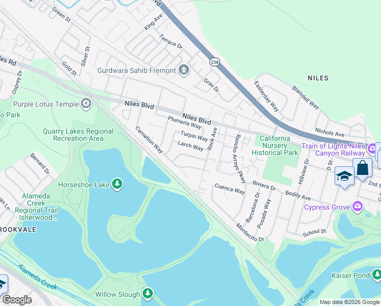 map of restaurants, bars, coffee shops, grocery stores, and more near 877 Cashew Way in Fremont
